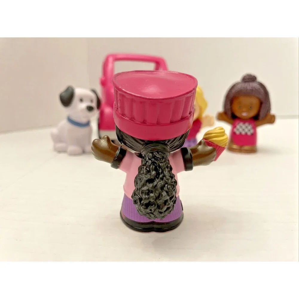 Fisher-Price Little People Barbie Lot of 4 Figures + Pink Convertible Car Dog